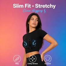 2026 New Arrival, Cotton Slim Fit Cropped T-Shirt Symmetrical Dragon  Design Print Y2K, Korean Style, Essentials For Summer, Figure Flattering - Black - View 4