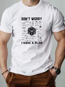 DON'T WORRY I HAVE A PLAN Men'S Summer Casual Round Neck Short Sleeve T-Shirt - 白色 - 查看 1