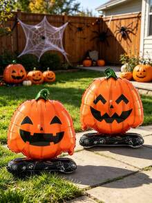 2pcs Halloween Theme Pumpkin Foil Balloons, Includes Orange-Yellow And Pink Double-Sided Small Pumpkin Shaped Balloons, Suitable For Halloween, Pumpkin Party, Halloween Party Atmosphere Decoration, Halloween Funny Decoration, Holiday Atmosphere Photo Props, Indoor And Outdoor Photo Background Props, Trick Or Treat Party - Multicolor - View 4