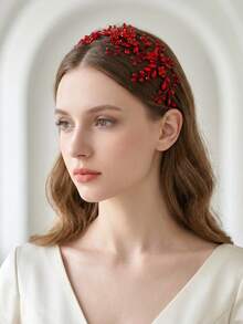 1pc Elegant Red Rhinestone Headband Women's Accessory For Wedding, Celebration, Party, Holiday Gift - Red - View 5