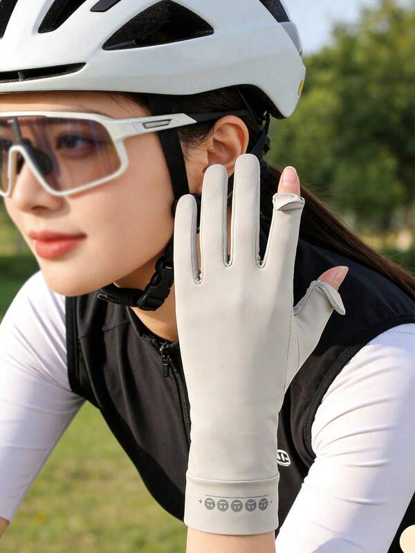 1 par de guantes de poliéster de unicolor casual con protección solar, ligeros para verano, deportes al aire libre, conducción, ciclismo, protección UV, guantes táctiles para mujeres, viajes, festivales