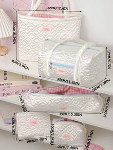 Quilting Women Shoulder Bag Set ,Multi-Functional Storage Bag Cosmetic Bag Hair Curler Storage Bag ,Travel Bag For School Travel Back To School Gift - White - View 9