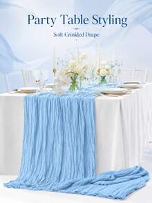 2/10 pièces Ensemble de chemins de table en gaze de fromage, chemins de table en gaze bohème transparente et froissée pour mariage, douche nuptiale, douche de bébé, fête d'anniversaire, décoration de centre de table de salle à manger, décoration rustique de ferme - bleu clair - Voir 3