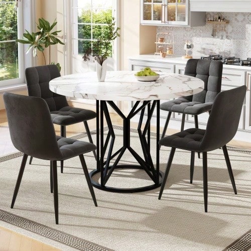 Dining Table Set (5-Piece), Dining Table Set With 4 Chairs, Kitchen Table Set, Round Dining Table With 100 Cm Diameter