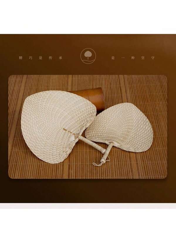 1pc 30*38cm/20*28cm Handmade Woven Bamboo Heart-Shaped Rattan Fan, Peach-Shaped Decorative Ultra-Thin Lightweight Handheld Fan For Indoor And Outdoor Cooling