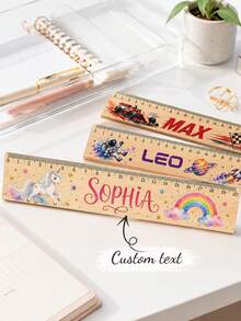 Personalized Ruler With Name, Customized School Ruler, Cute Student Supplies, Back To School Stationery Gift, Suitable For Boys And Girls, Unicorn Rainbow Racing Car Space Rocket Design, Classroom Learning Tool, Birthday Gift, 20cm Ruler - Multicolor - View 5