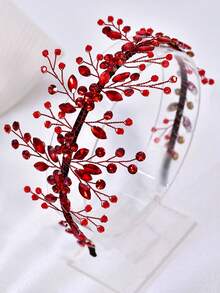 1pc Elegant Red Rhinestone Headband Women's Accessory For Wedding, Celebration, Party, Holiday Gift - Red - View 7