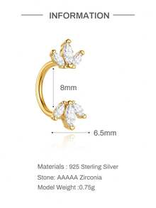 EleRunis 1PC 925 Sterling Silver Dainty Flower Rook Earlobe Double Half Huggie Cartilage Helix Piercing Fine Jewelry For Daily Wear Wedding Party Valentine's - Gold - View 6