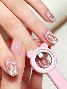 Bastão Magnético para Unhas com Aro de Orelha de Urso e Coração, Ímã de Olho de Gato de Formação Rápida Sem Vazamento de Luz para Salão, Ferramentas de Design de Gel de Unhas com Anel de Coração Feito à Mão e Ímã de Arte de Unhas em V 2 em 1 - Multicolorido - Visão 3