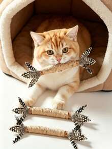 Baofeng 3pcs Handmade Cat Teaser Toys, Durable Material, Suitable For Cat Teeth Health And Play, Includes Chew Stick And Kicking Stick, No Battery Required - Multicolor - View 1