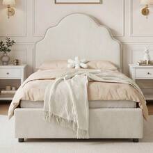 Upholstered Bed, Single Bed, Children's Bed 90 X 200 Cm, Bed With Upholstered Headboard, Linen, Beige - Beige - View 4
