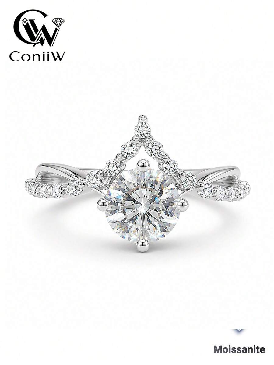 ConiiW 925 Sterling Silver 1-Carat Moissanite Ring, Classic Crown Design, Suitable For Men And Women, Perfect For Proposals, Engagements, Weddings, Parties,