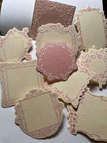 30pcs Vintage Embossed Thick Kraft Paper Memo Pads, Floral Bow Frame Message Paper, INS Style Embossed Printed Thick Kraft Paper Memo, Writable Memo Cards, Suitable For Handmade Paper, Price Tags, Wedding Gift Planner Decoration, Back To School - A - View 3