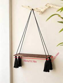 1pc Floating Wall Shelf Bohemian Style Woven Wooden Bedroom Wall Storage Rack Home Decor Room Decoration Storage Shelf Bathroom Storage Rack Bedside Bookshelf Key Holder Wall Decor Shelf Plant Stand Flower Rack Suitable For Living Room Balcony Entryway And Corner - Single Layer - View 7