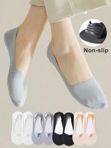 1/4 Pair Women's Plus Size Soft Nylon Solid Color Low-Cut Invisible Socks With Non-Slip Gel Heel, Suitable For Daily Wear - Multicolor - View 1