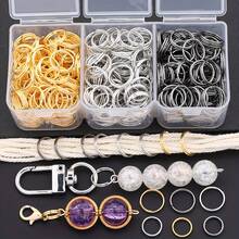 240 piezas/Caja Kit de decoración de anillos abiertos de 3 colores para llaveros, anillos planos, accesorios de joyería, cadena de teléfono DIY, fabricación de llaveros, accesorios de joyería hechos a mano - Juego de anillas de salto tricolores de doble círculo - Ver 3