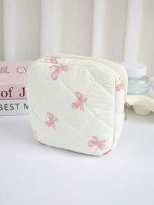 Vintage Ditsy Floral Makeup Bag, Multiple Colors Available, Regular Style, Quilted Diamond Stitching, Cute Print Design Storage Bag, Lightweight Large Capacity, Portable Storage Organizer, Can Store Cosmetics/Sanitary Pads And Other Small Items - Multicolor - View 15