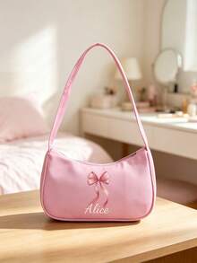 1pc Mini Personalized Back To School Shoulder Bag, Versatile Cute Bow Theme Print, Zipper Closure Nylon Material, Handheld, Suitable For School, Commuting, Shopping, Outdoor Travel, Daily Use. Birthday Gift. - Multicolor - View 6