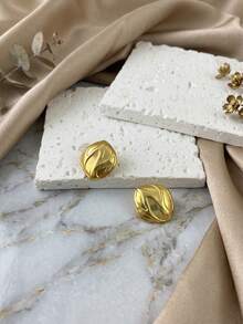 Chunky flüssige wellenförmige quadratische Ohrstecker für Frauen, Edelstahl hypoallergen asymmetrische geometrische goldene Ohrringe Damen Statement Schmuck Geschenke - Verschiedenfarbig - Übersicht 7