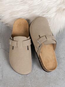 Men's New Spring Retro Mule Slip-On Loafers, Casual Slouchy Shoes With Closed Toe, Flat Sole, Adjustable Buckle, Available In Non-Thermal Lined All-Season And Thermal Lined Warm Autumn/Winter Styles - Beige - View 5