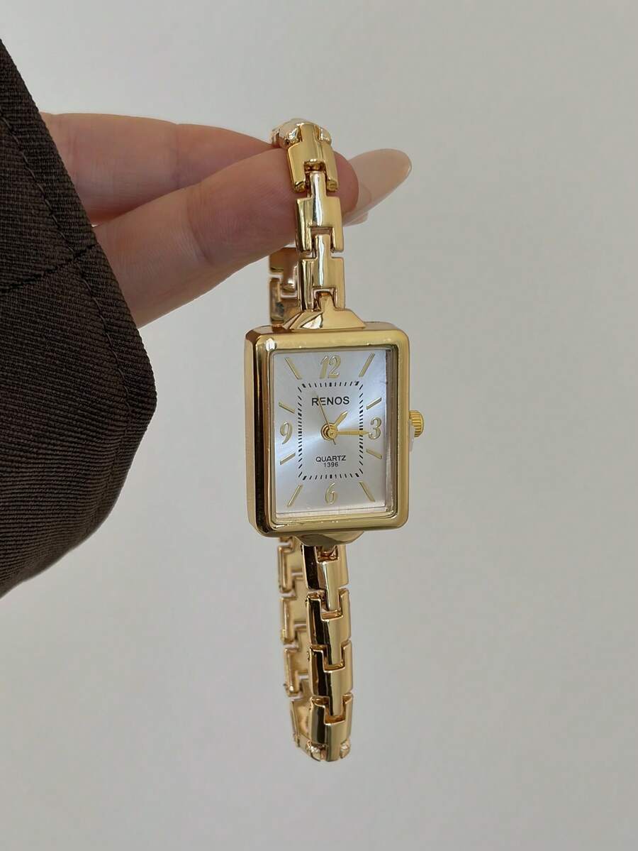 This Fashionable Women's Rectangular Dial Wristwatch, Exquisitely Designed And Elegant, Perfect For Commuting Wear - Gold - View 1