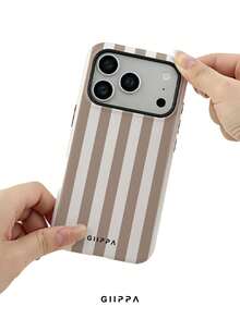 GIIPPA 1件卡其棕與米色條紋圖案設計手機殼，適用於Phone 17 Pro Max，相容於Phone 16 Pro Max、15 Pro Max、14 Pro Max，韓系高端時尚趣味手機殼，相容於11/12/13/14/15/16 Pro Max Plus，優雅設計適合男女使用，聖誕節、情人節、復活節、婚禮季與生日送給女友的完美禮物！ - 卡其色 - 查看 6