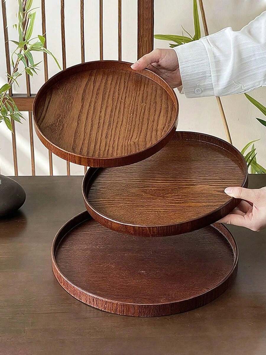 Bandeja Redonda Madera Natural 1 O 3 Unidades, Multiusos Para Desayuno, Charcutería Y Decoración Mesa Comedor - Marrón - Ver 1