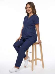 Uniforme Quirúrgico   Dulce    Microfibra    Plisado    Maternidad Embarazo - Azul Marino - Ver 2