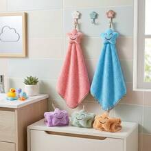 Coral Fleece Creative Cartoon Soft Absorbent Hand Towel With Hanging Rope 1pc/6pcs - Multicolor - View 3