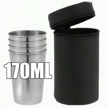 1 Set 4pcs Stainless Steel Liquor Cups With Storage Bag, 1.01oz/2.37oz/5.75oz Mini Drinking Cups, Portable Bar Drinking Cups - Multicolor - View 9