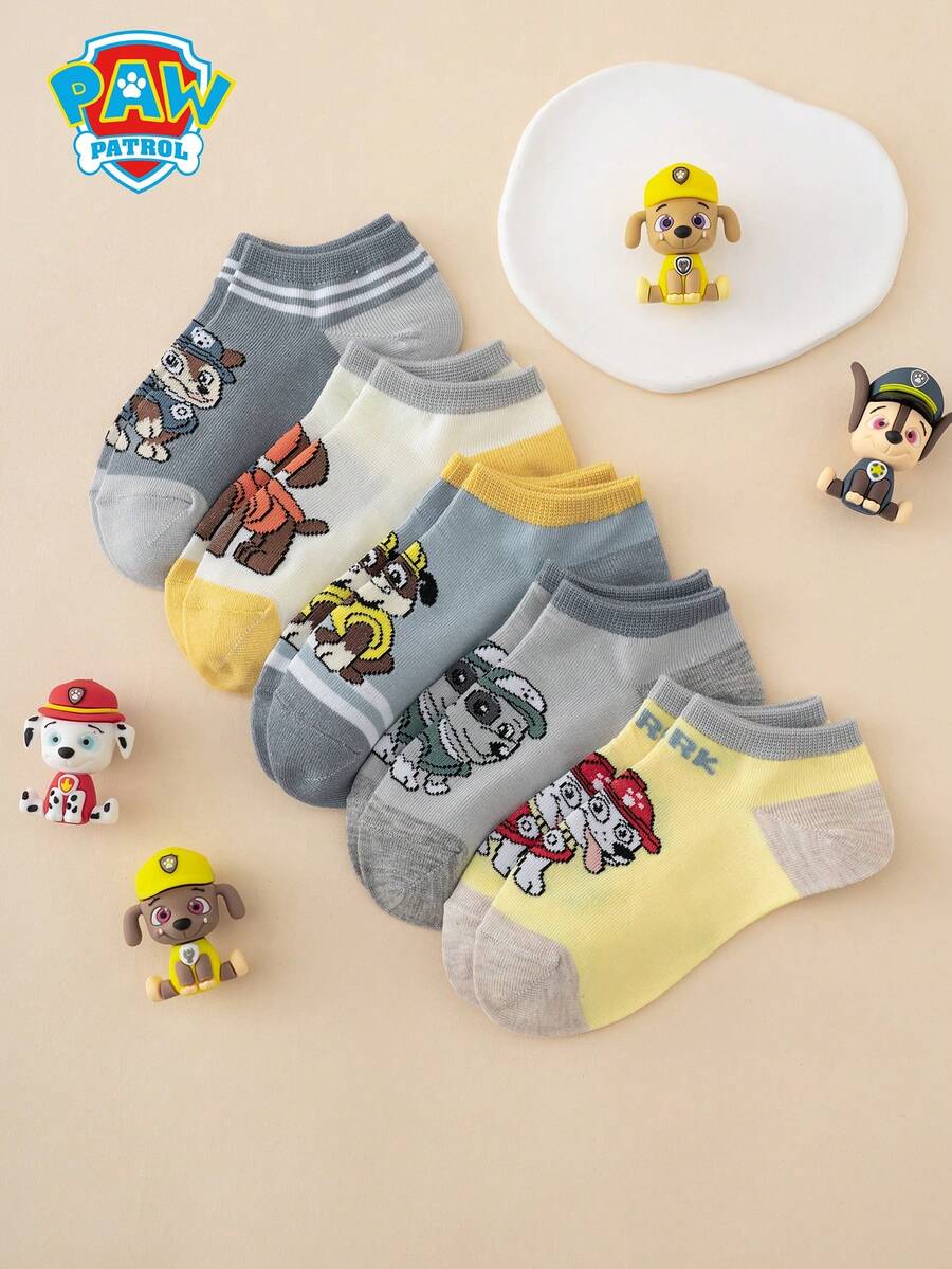 5雙 Paw Patrol 系列 Archie、Pebble 表情條紋字母圖案兒童襪 - 彩色 - 查看 1