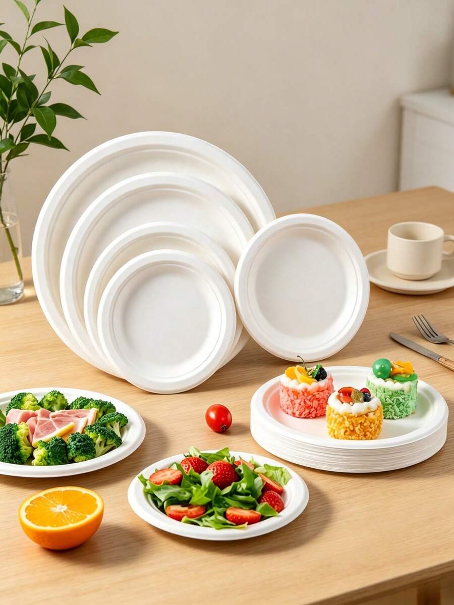 50/100 piezas Platos desechables gruesos, platos de postre y ensalada, vajilla para fiestas y reuniones, suministros para el hogar, la cocina, el restaurante, el picnic, el camping y las fiestas, 10/50/100 piezas - Multicolor - Ver 1