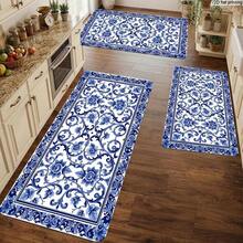 1pc Kitchen Rugs With Blue And White Floral Scroll Pattern, Multiple Specifications Available, Decorative And Functional For Kitchen, Bedroom, Living Room, Dining Room, Bathroom Entry, Ideal As Housewarming, Holiday, Birthday Gift - Multicolor - View 1