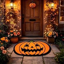 1pc Halloween Pumpkin Welcome Mat, Classic Jack-O'-Lantern Design With Festive Atmosphere, Bring Playful Pumpkin Into Your Home, Step Into Holiday Joy! 3D Shaped Pumpkin Design, Classic Ghost Face Print, Orange And Black Contrast Retro Eye-Catching. Door Mat, Small Rug, Welcome Mat, Floor Mat, Outdoor Door Mat, Kitchen Rug, Home Decor, Front Door Mat, Area Rug, Outdoor Mat, Home Decor, Area Rug, Garden Rug, Washable Rug - Multicolor - View 3