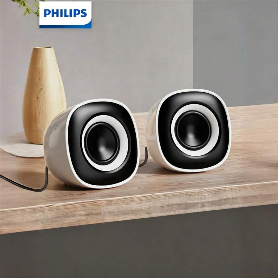 Philips 白色雙喇叭家用電腦筆記本桌上型有線喇叭 2026 新款 低音炮環繞音效 - 查看 1