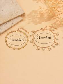 2pcs Summer Sweet Daisy Decor Anklet With Starfish Tassel Anklet, Fashionable Popular Girls Multi-Layer Stackable Foot Jewelry, Suitable For Daily Wear, Beach Vacation, Party And Date, Handmade Chain Cut By Length, Flower And Starfish Arrangement Order And Number Are Random - Multicolor - View 4