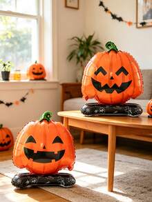 2pcs Halloween Theme Pumpkin Foil Balloons, Includes Orange-Yellow And Pink Double-Sided Small Pumpkin Shaped Balloons, Suitable For Halloween, Pumpkin Party, Halloween Party Atmosphere Decoration, Halloween Funny Decoration, Holiday Atmosphere Photo Props, Indoor And Outdoor Photo Background Props, Trick Or Treat Party - Multicolor - View 6