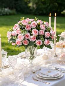 1 Stück künstlicher Rosenstrauß, künstliche Blumenpflanze Dekoration für Frühling/Herbst Hochzeit, Valentinstag/Muttertag/Vatertag/Feiertag Geburtstag/Party Zubehör/Hochzeit/Innenbereich/Zuhause/Küche/Schlafzimmer/Wohnzimmer/Esstisch Dekoration/Brautstrauß/Außenbereich Garten Dekoration - Pink - Übersicht 9