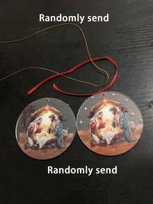1 Stück 8cm*8cm Jesus Geburtsszene runder Acryl Dekorativer Anhänger, Auto Rückspiegel Dekoration Geschenk, Religiöses Geschenk für Familie und Freunde, geeignet für Ostern, Weihnachten, Alltag und Heimdekoration - Mehrfarbig - Übersicht 3