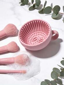 1pc Silicone Makeup Brush Cleaning Bowl, Durable Silicone Brush Pad, Suitable For Cleaning Eyebrow, Blush, Foundation And Eyeshadow Brushes - Multicolor - View 2