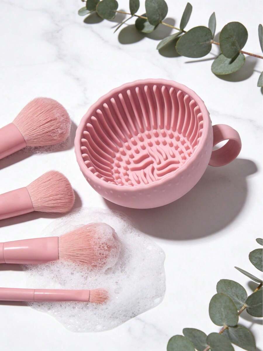 1pc Silicone Makeup Brush Cleaning Bowl, Durable Silicone Brush Pad, Suitable For Cleaning Eyebrow, Blush, Foundation And Eyeshadow Brushes