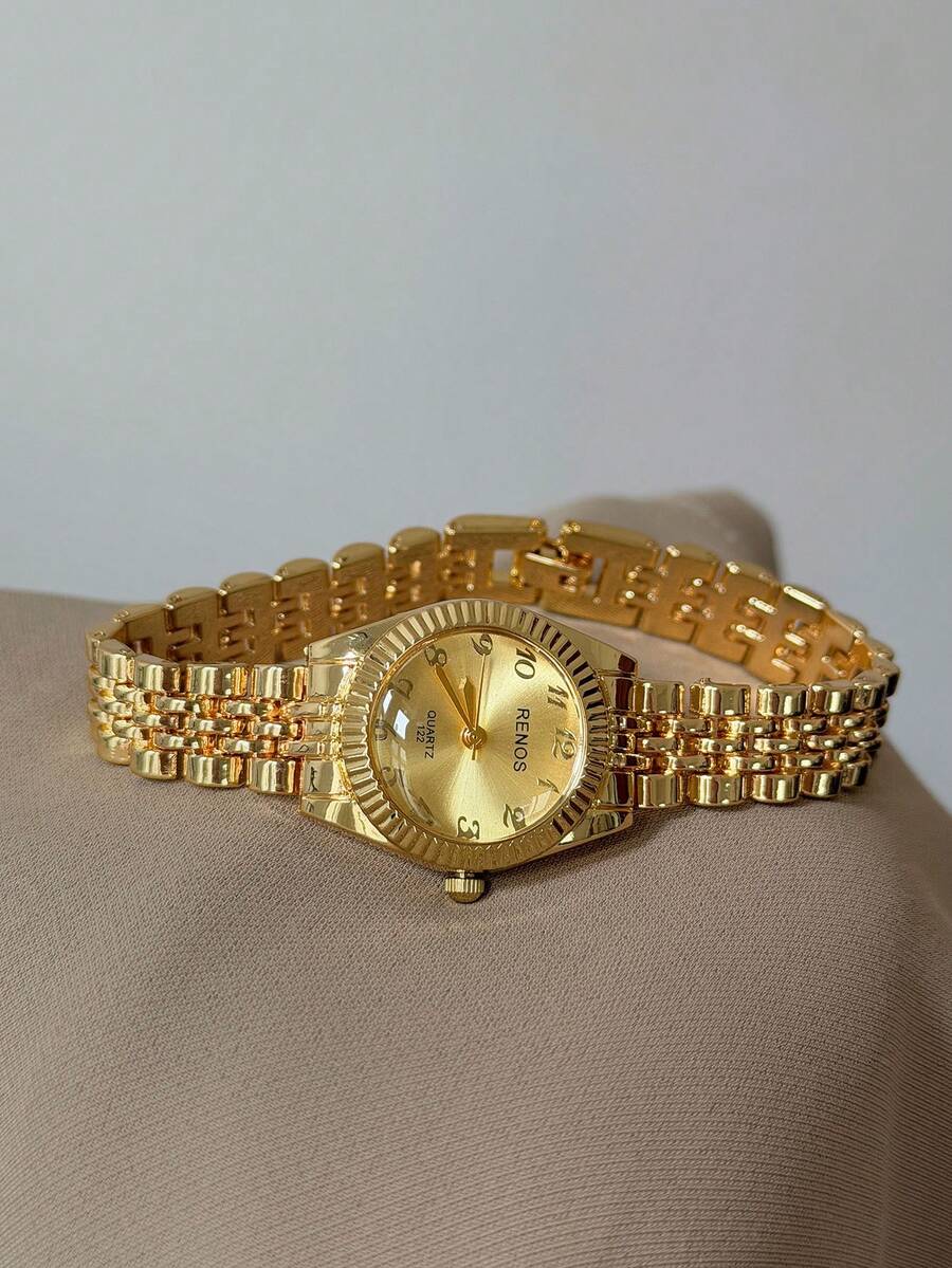 1件女款手鍊腕錶，時尚小方金色石英錶，極簡風格，適合日常配戴 - 金色 - 查看 1