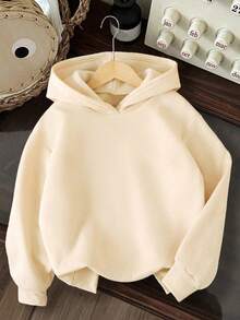 Girls' Cartoon Pattern Warm Hooded Sweatshirt - Apricot - View 3