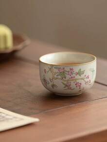 1pc/2pcs/4pcs Beige Ru Yao Peach Branch Pink Ceramic Tea Cup, Can Be Nurtured And Develop Crackle, Kung Fu Tea Set, Personal Small Single Cup - Multicolor - View 5