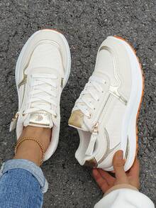 Flipark (Se sugiere elegir una talla talla grande grande) Zapatillas deportivas para mujer Zapatillas deportivas gruesas Zapatillas deportivas gruesas Zapatillas deportivas con plataforma Zapatillas deportivas retro Zapatillas deportivas de malla Zapatillas deportivas casuales - Dorado - Ver 2