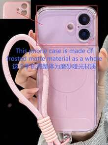 1件純色時尚極簡清新磨砂透明手機殼附短掛繩，適用 11/12/13/14/15/16/16 Pro Max，舒適軟殼手機保護殼，適用 17/17 Pro/17 Pro Max/Air，時尚手機殼設計，時尚保護殼 - 粉色 - 查看 5