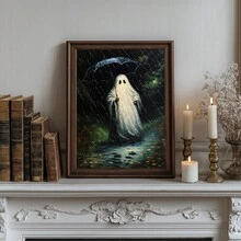 1pc Canvas Wall Art, Framed Wall Decor, Atmospheric Rainy Night Umbrella Ghost Forest Path Canvas Hanging Painting, Eerie Pastoral Vintage Oil Painting Frameless Poster, Aesthetic Hanging Decorative Print, Suitable For Modern Home Decor, Room Decor, Dorm Decor, Bedroom Decor, Living Room Decor - Umbrella Ghost - View 6