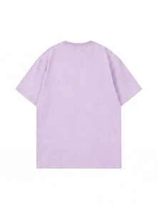 SHEIN X FRIENDS 夏季女款淡紫色可愛豬圖案字母印花寬鬆休閒短袖T恤 - 淡紫色 - 查看 5