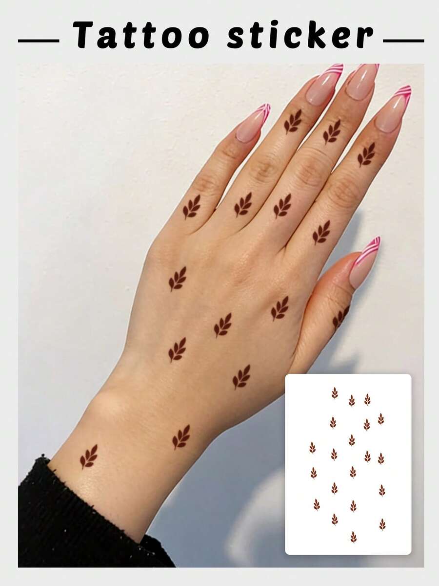 Henna Temporary Tattoo Fake Tattoos Minimalist Dainty Boho Soft Aesthetic Hand Finger Body Decor For Hand Wrist Daily Matching Waterproof Long Lasting Minimal Floral Temporary Tattoo Stickers Formulated Without Henna Formulated Without Henna - Red - View 1