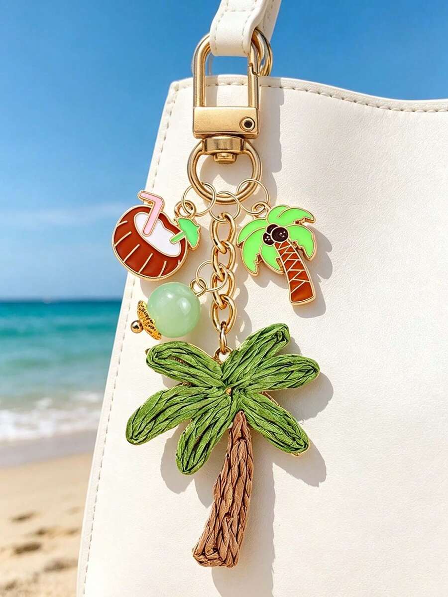 椰子樹鑰匙圈,海灘主題配件與珠飾吊飾,熱帶風包包掛飾,海灘包配件,波希米亞風包包掛飾,海灘度假必備,手機掛飾,汽車鑰匙圈,獨特生日禮物,節日禮物,派對禮物,度假禮物,開學禮物 - 彩色 - 查看 1